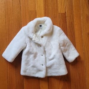 Janie and Jack Cream faux fur coat size 6-12 months